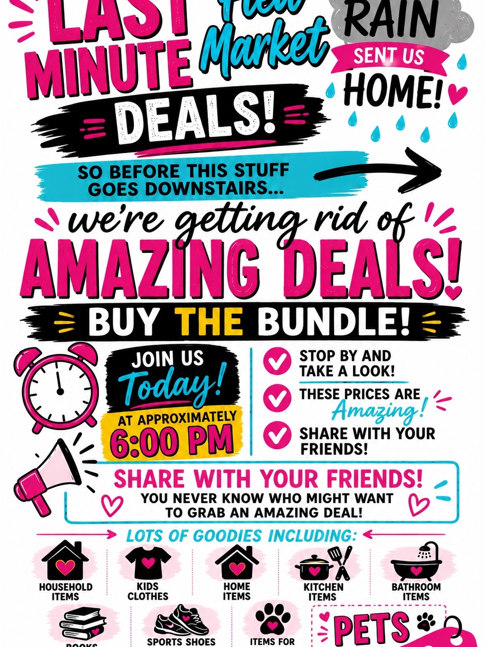 Amazing Deals Party Poster - Pink, Black & Blue Promotional Sign